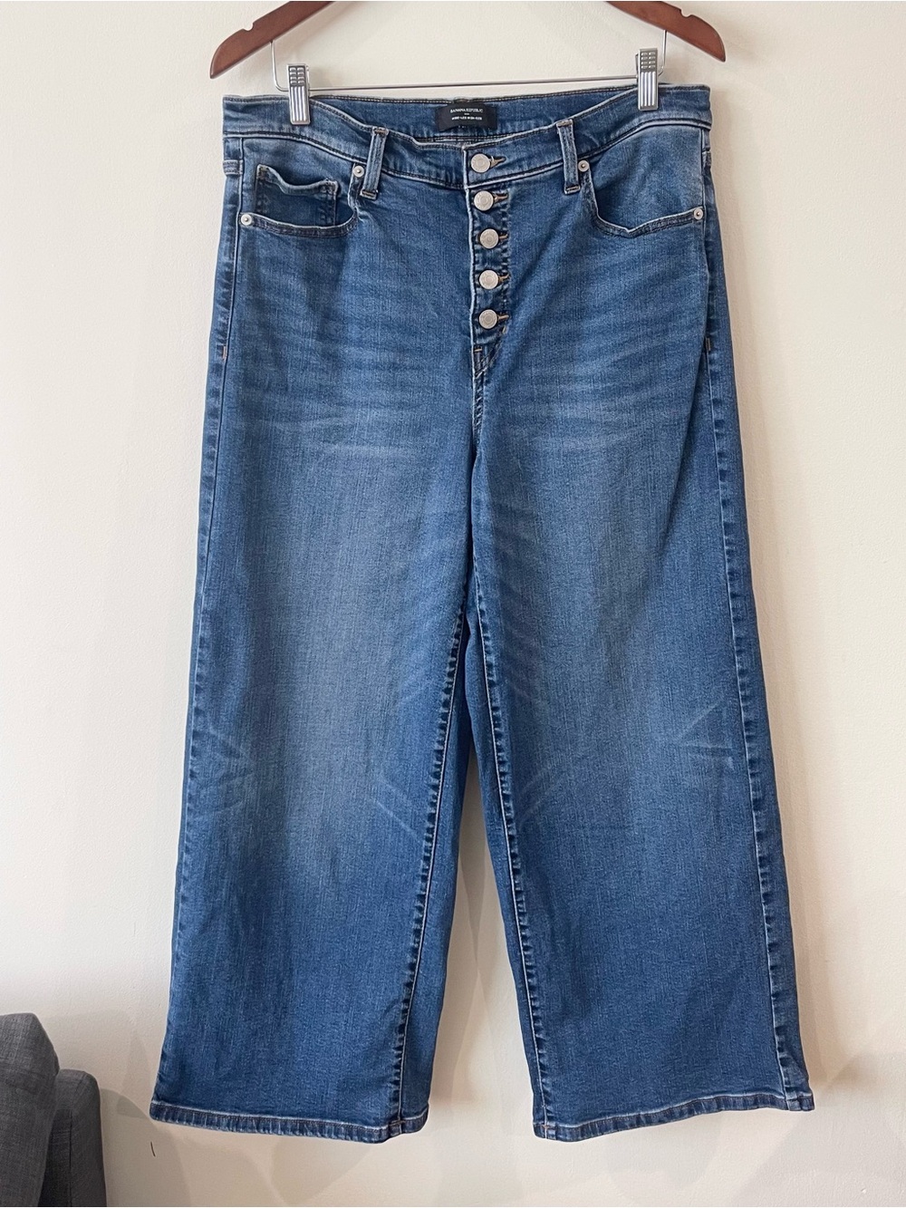 Banana Republic Wide-Leg High-Rise Button-Fly Women's Crop Jeans size 14 Blue